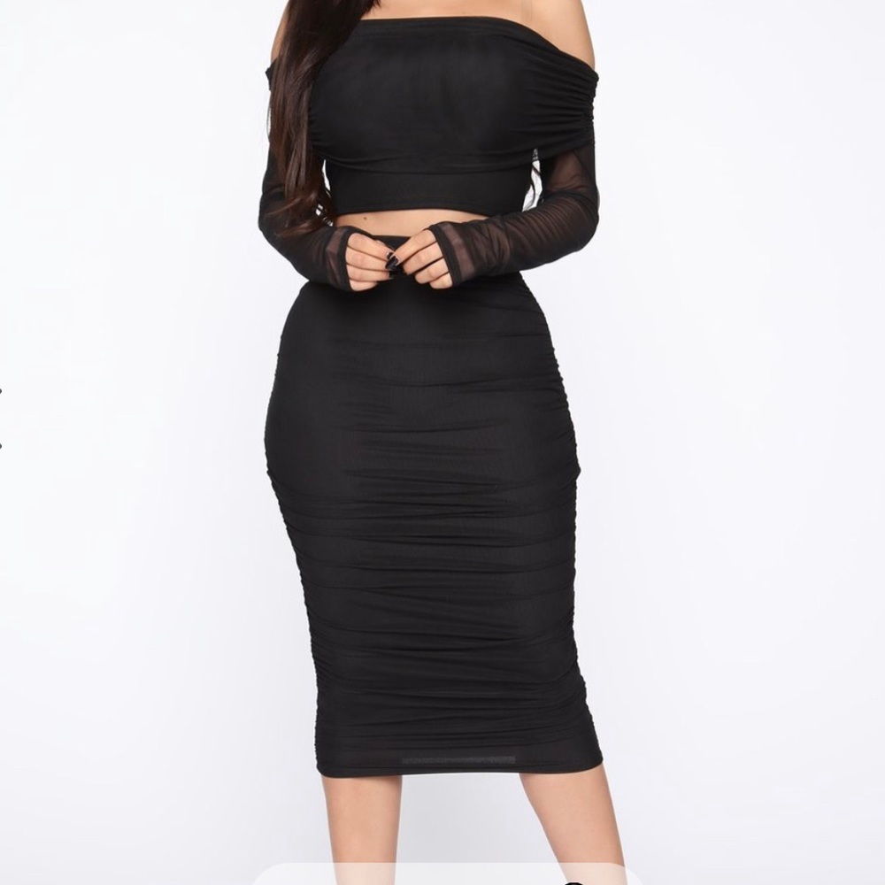 Happier Hour Mesh Skirt Set - Black
